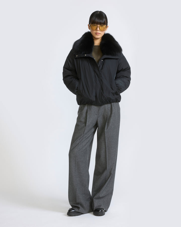 Short technical fabric down jacket with detachable fox fur collar - Yves Salomon - New Fall/Winter Collection
