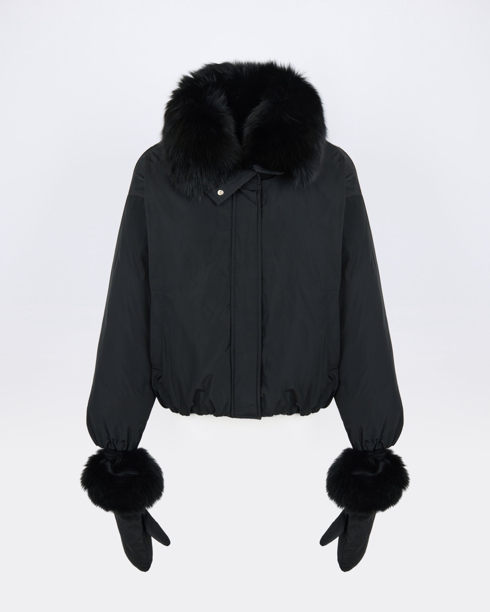 Short technical fabric down jacket with detachable fox fur collar - Yves Salomon - New Fall/Winter Collection