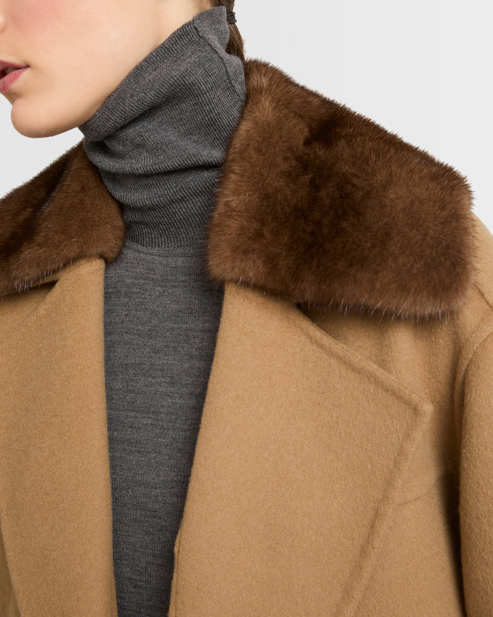 Cashmere blend pea jacket with removable mink collar