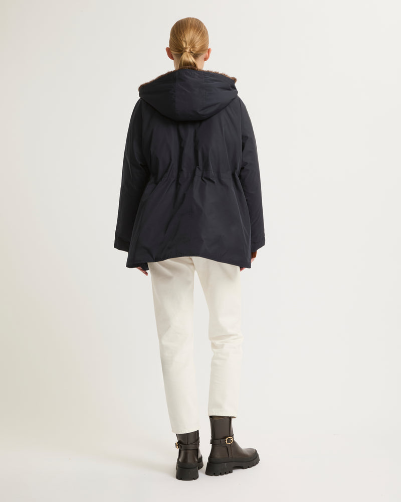 Cape jacket in technical fabric and long-haired mink fur - navy - Yves Salomon