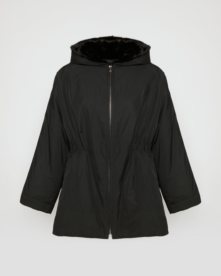 Parka in technical fabric and long-haired mink fur