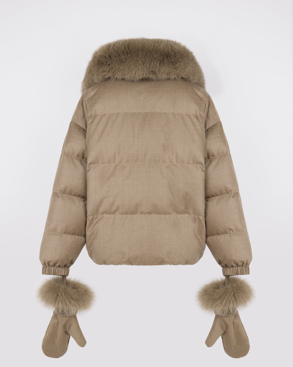 Short down jacket in Loro Piana fabric with detachable fox fur collar and mittens - Yves Salomon - New Fall/Winter Collection