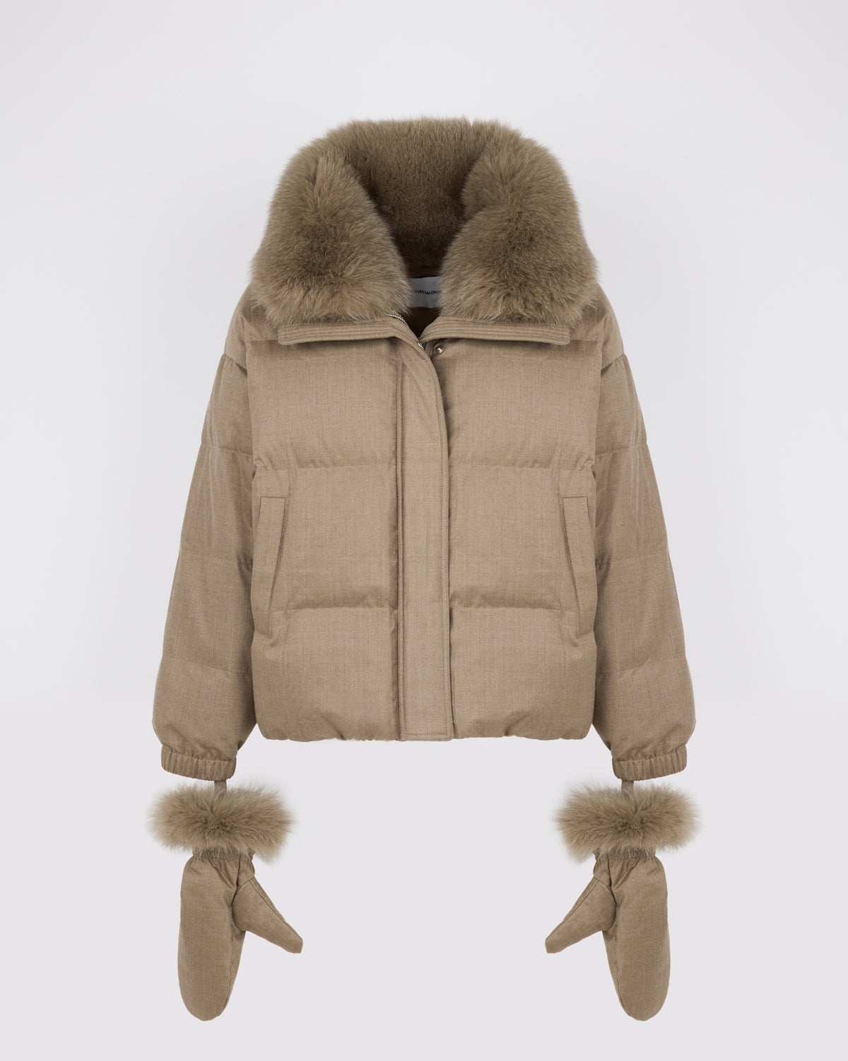 Short down jacket in Loro Piana fabric with detachable fox fur collar and mittens - Yves Salomon - New Fall/Winter Collection