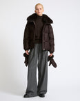 Short down jacket in Loro Piana fabric with detachable fox fur collar and mittens