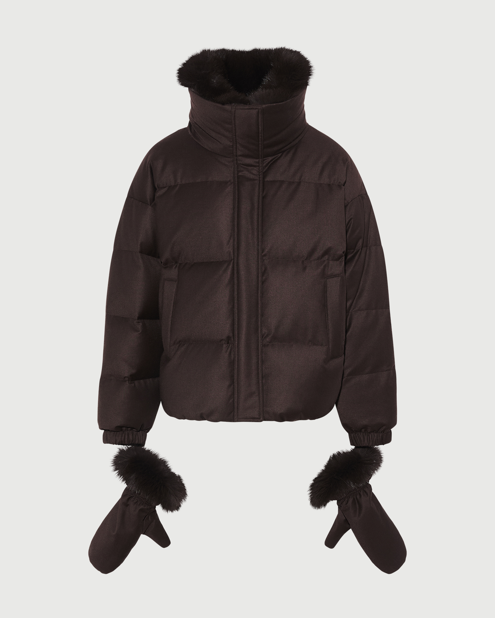 Short down jacket in Loro Piana fabric with detachable fox fur collar and mittens - Yves Salomon - New Fall Winter Collection