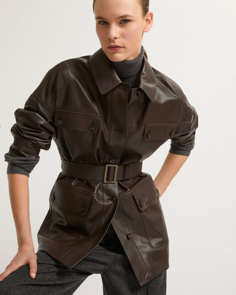 Belted safari jacket in lambskin leather