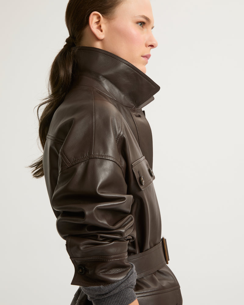 Belted safari jacket in lambskin leather