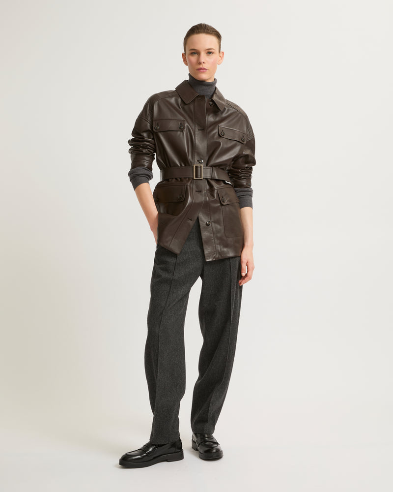 Belted safari jacket in lambskin leather