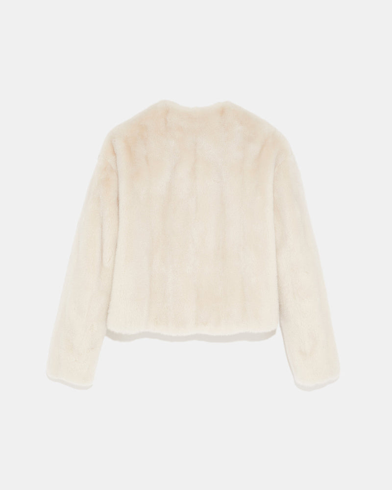 Long-haired mink fur round neck jacket - white - Yves Salomon