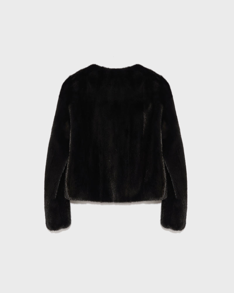 Long-haired mink fur round neck jacket - black - Yves Salomon