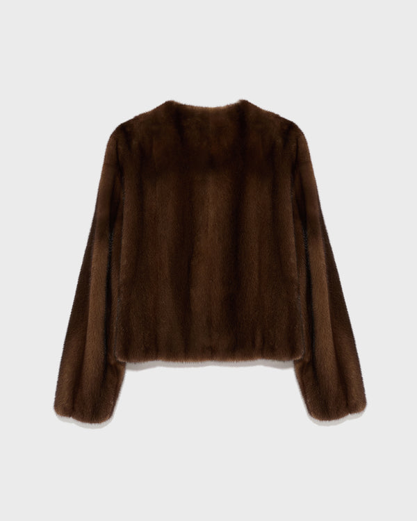 Long-haired mink fur round neck jacket