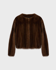 Long-haired mink fur round neck jacket