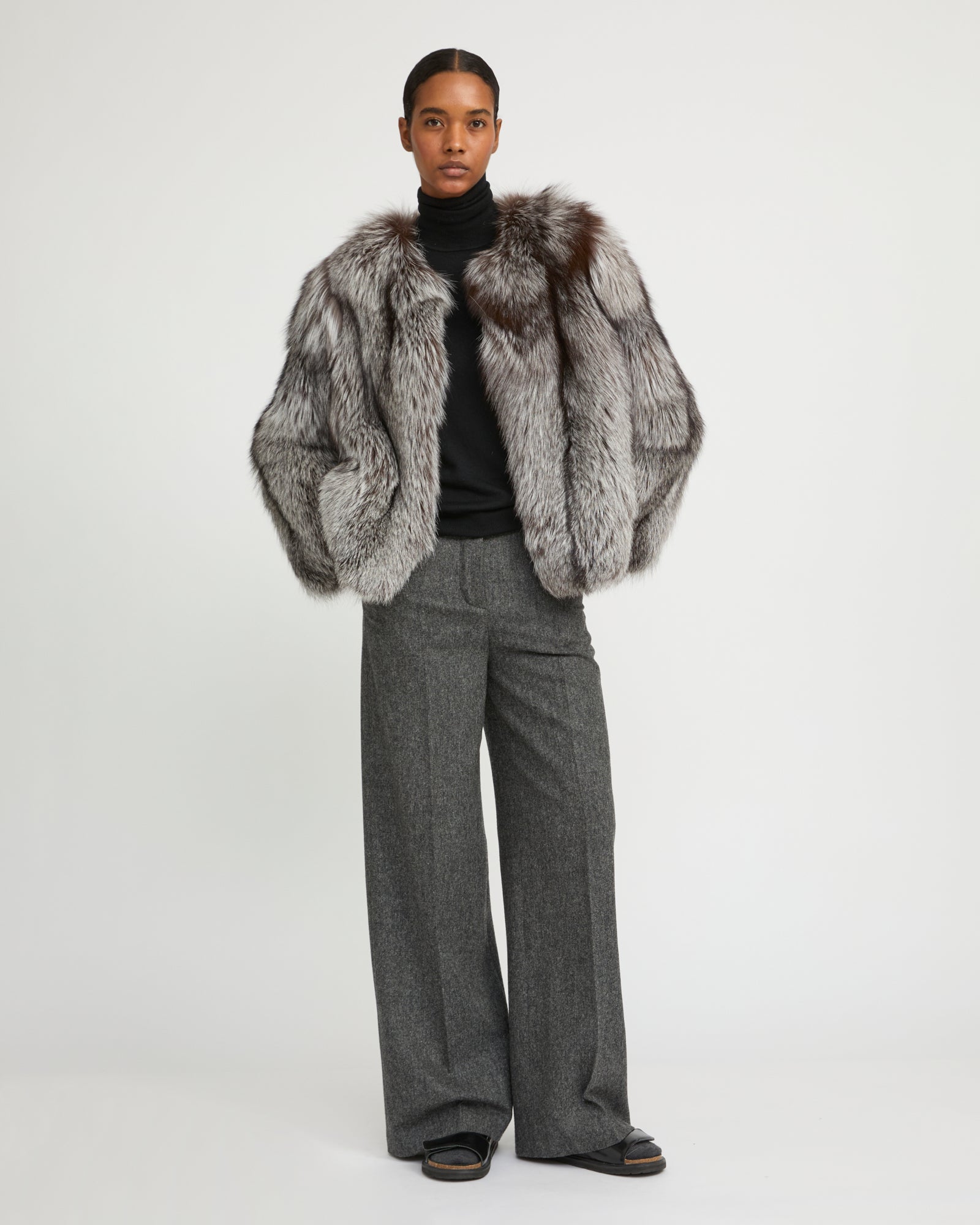 Straight fox fur jacket - grey - Yves Salomon – Yves Salomon US