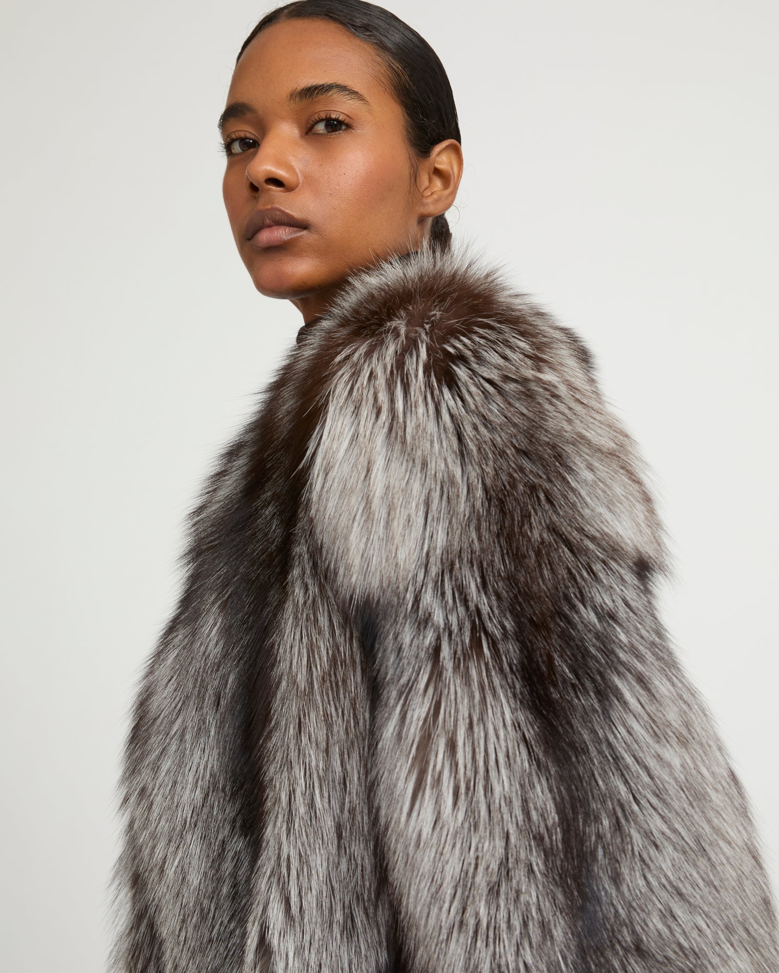 Straight fox fur jacket - grey - Yves Salomon – Yves Salomon US