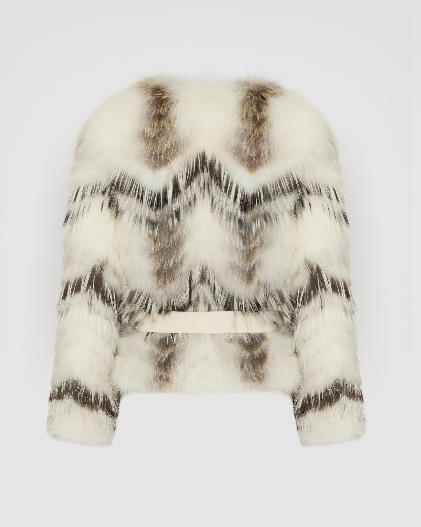 Belted cardigan in merino knit and fox fur