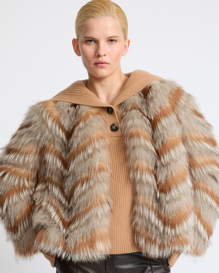 Belted jacket in merino knit and fox fur - Yves Salomon - New Fall Winter Collection