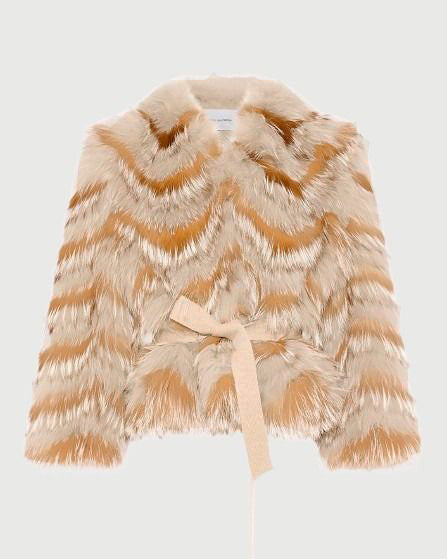 Belted jacket in merino knit and fox fur