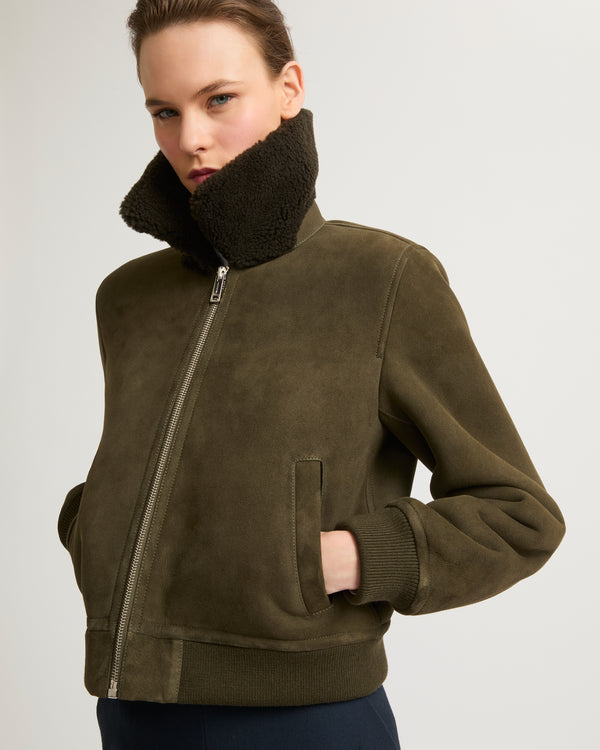 Suede merino bomber jacket - khaki - Yves Salomon