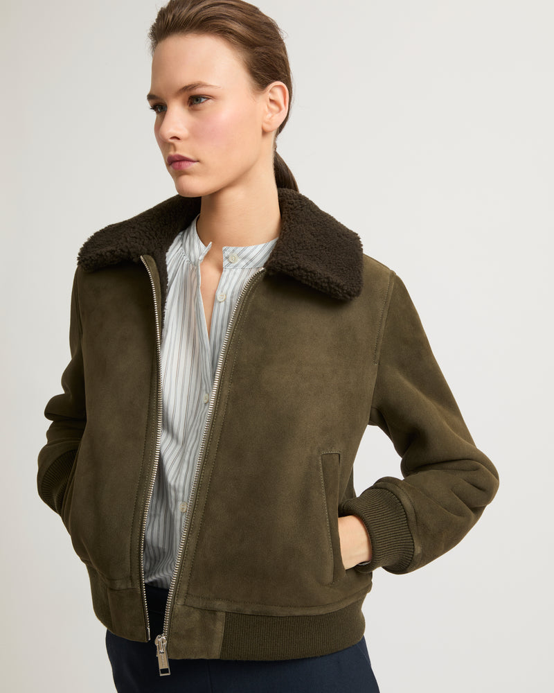 Suede merino bomber jacket - khaki - Yves Salomon