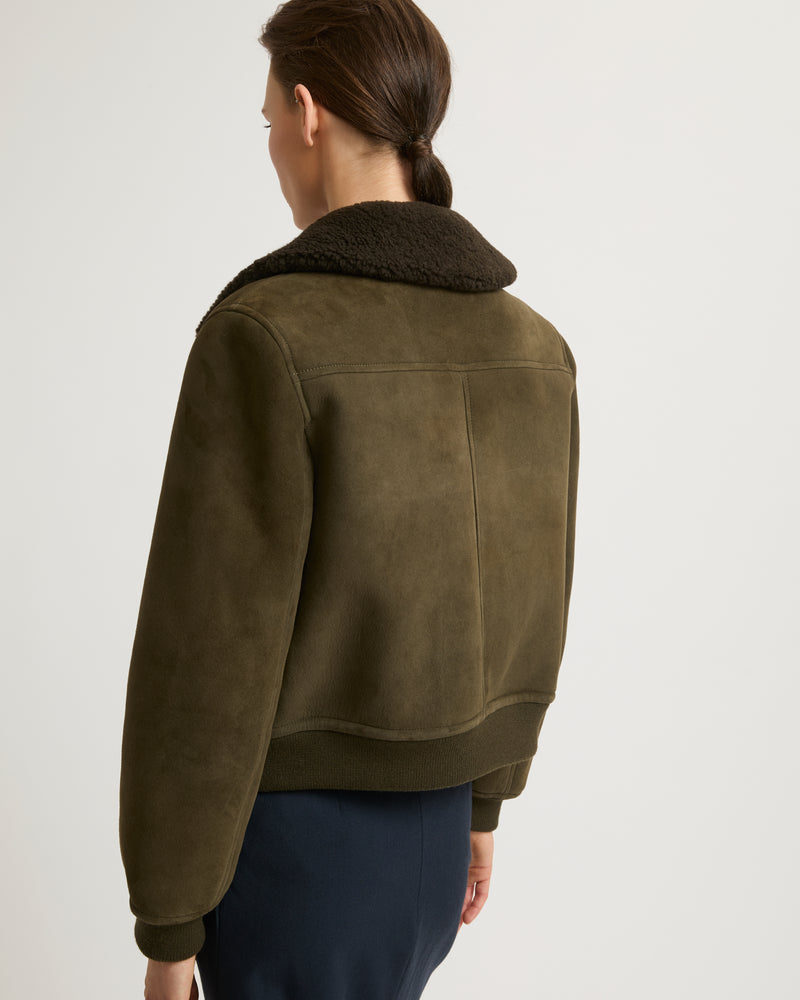 Suede merino bomber jacket - khaki - Yves Salomon