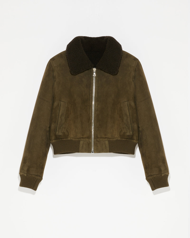 Suede merino bomber jacket - khaki - Yves Salomon