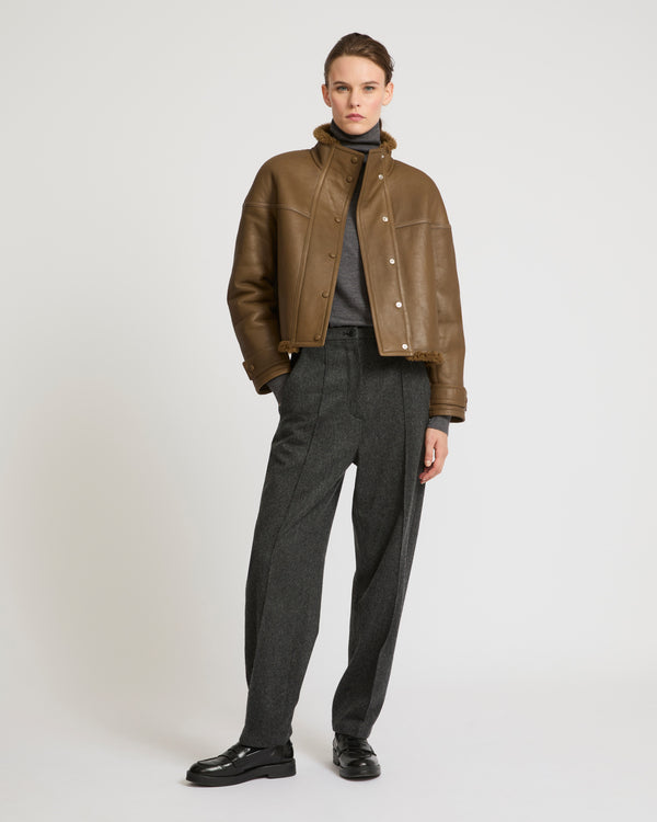 Gonfio merino cropped jacket - khaki - Yves Salomon