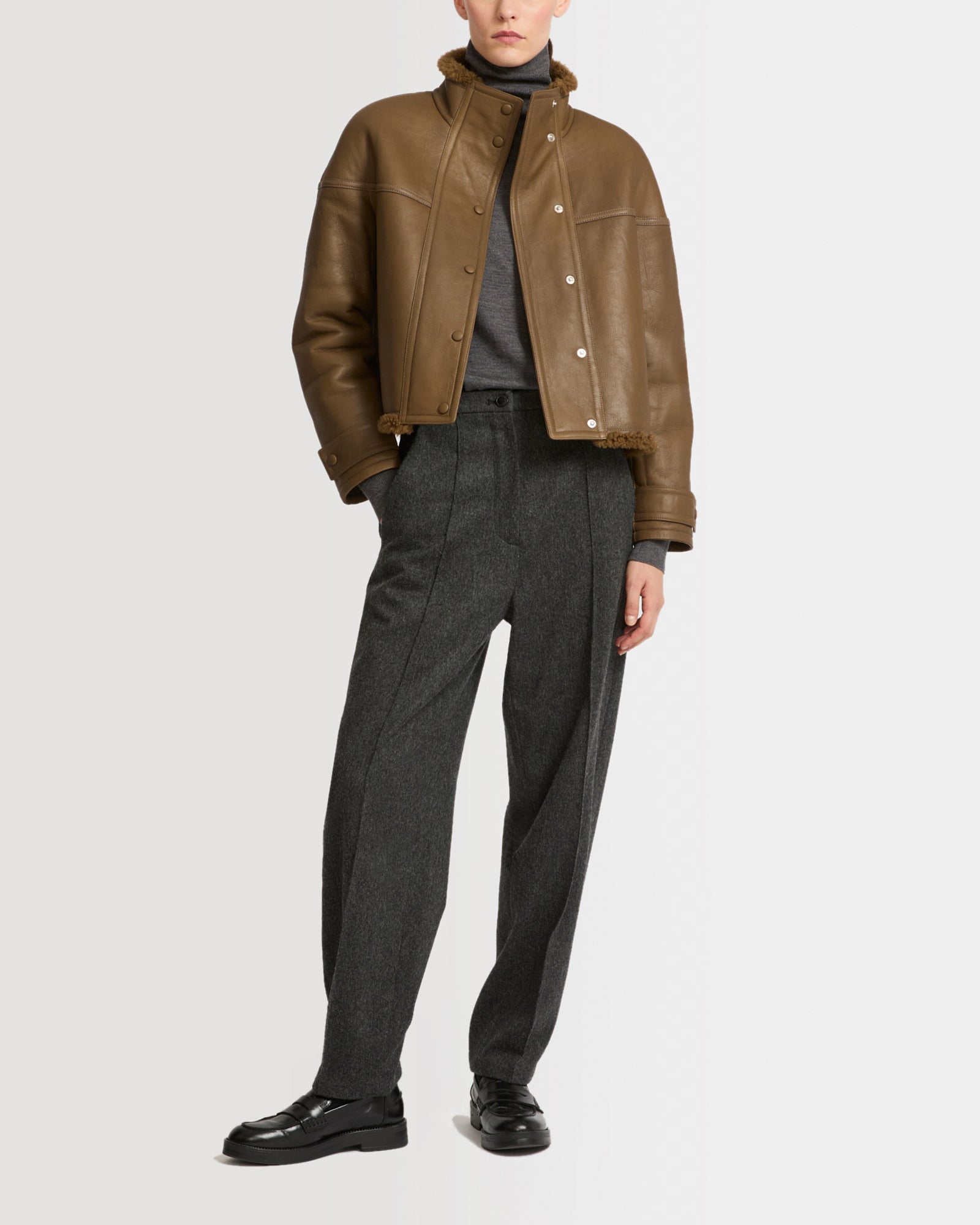 Gonfio merino cropped jacket - khaki - Yves Salomon – Yves Salomon US