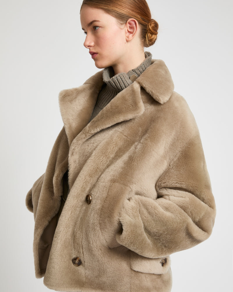 Shearling pea jacket - beige - Yves Salomon