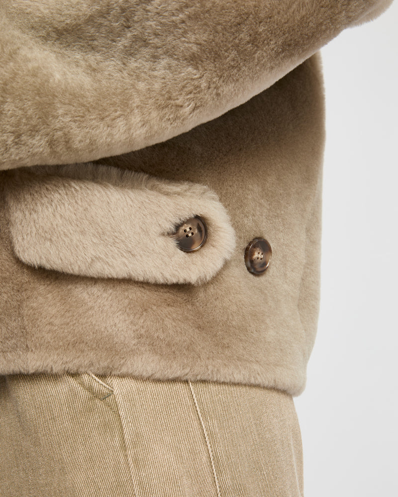 Shearling pea jacket - beige - Yves Salomon