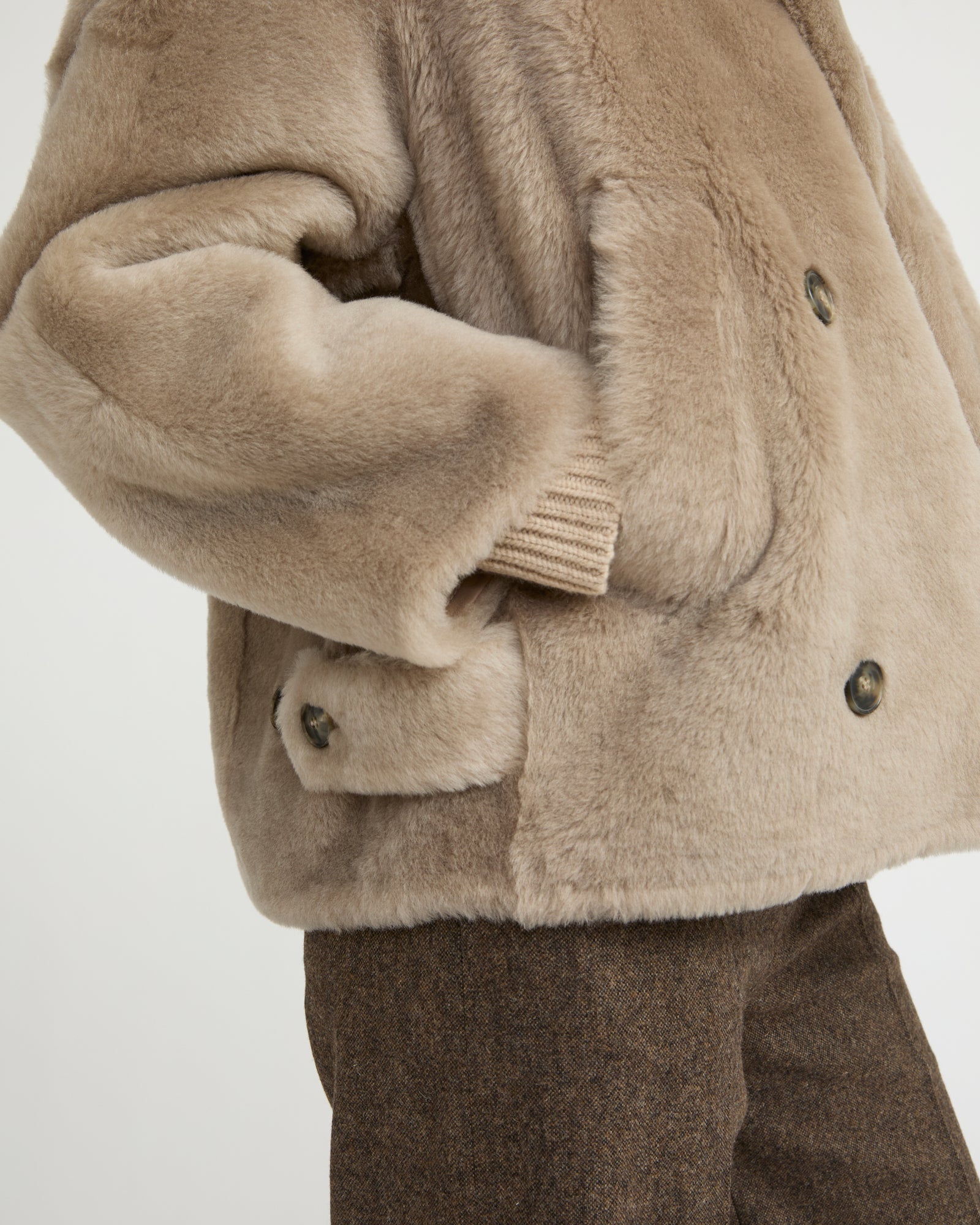 Shearling pea jacket - beige - Yves Salomon – Yves Salomon US