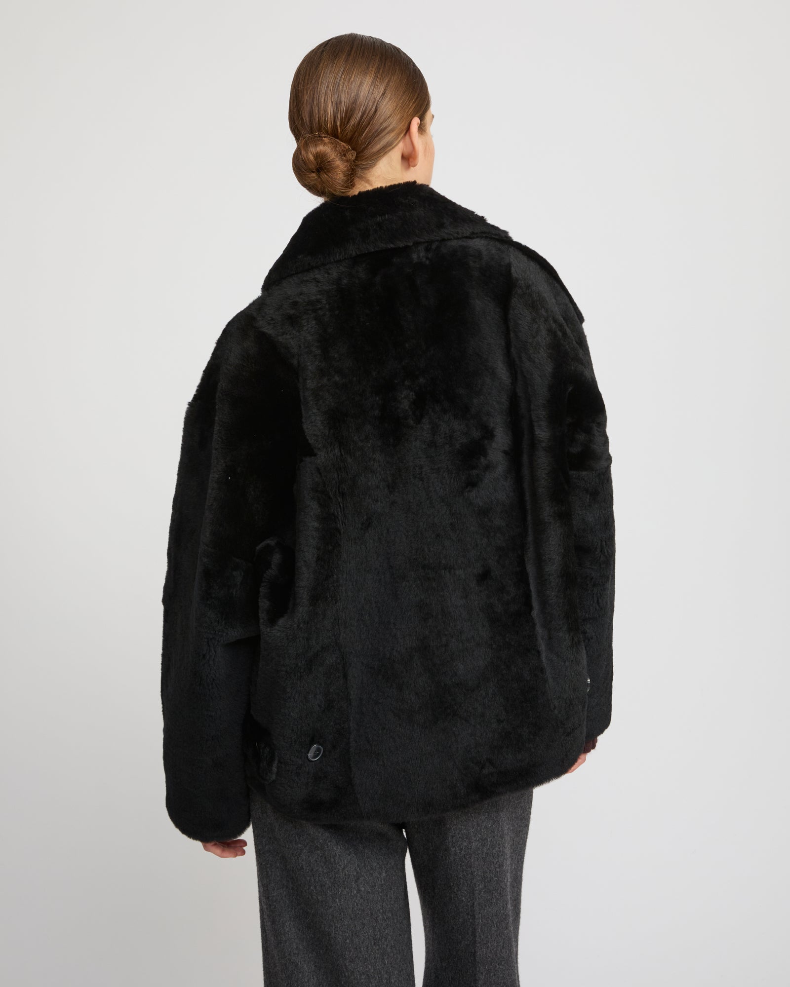 YVES SALOMON　ファージャケット　コヨーテ　ブラック　フランス製　46 Short reversible parka in rex rabbit fur - black - Winter sale