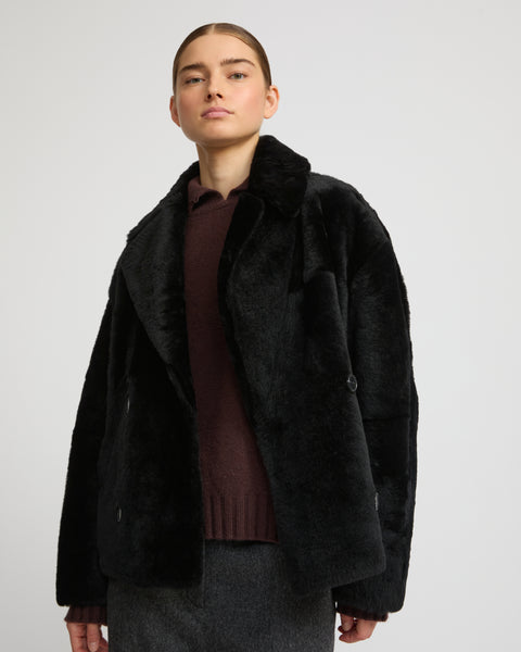 Shearling pea jacket - black - Yves Salomon – Yves Salomon US