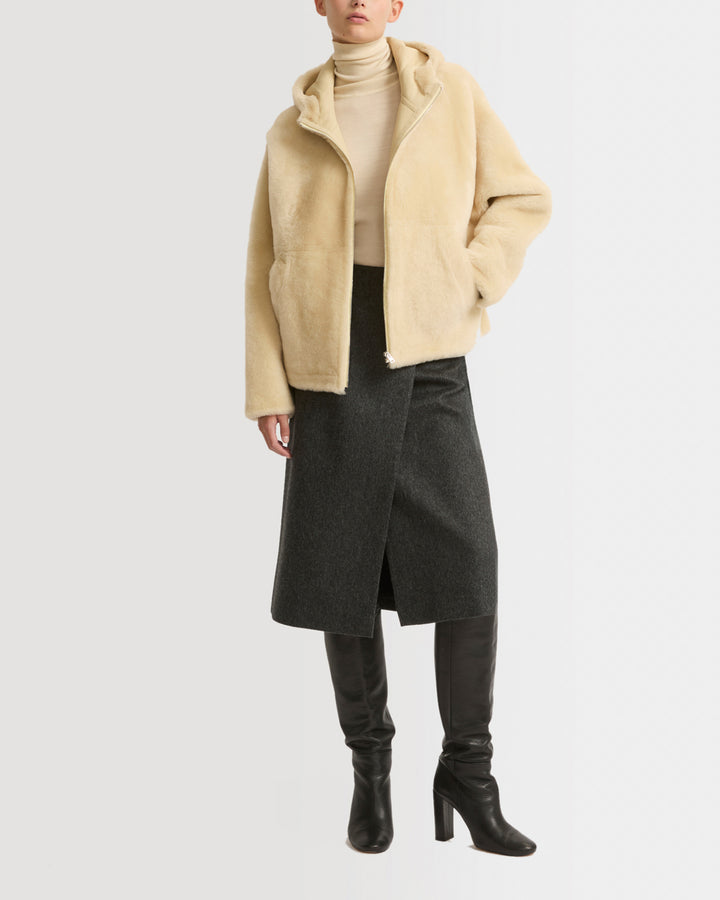 Hooded shearling jacket