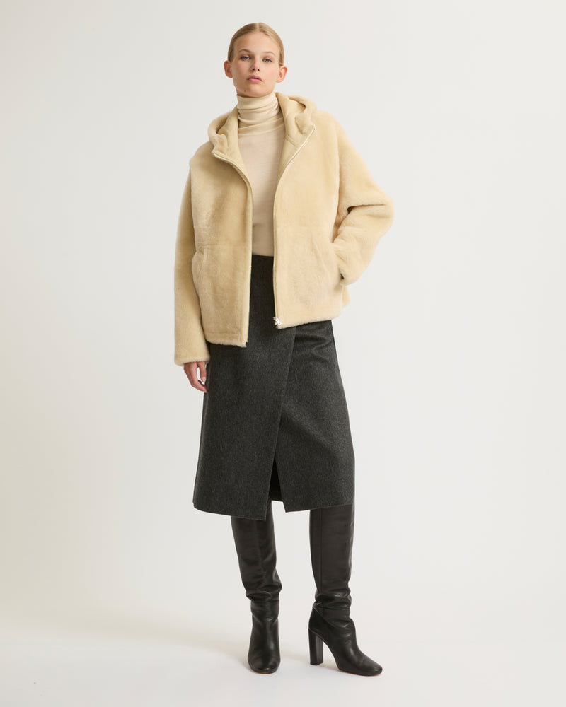 Hooded shearling jacket - white - Yves Salomon