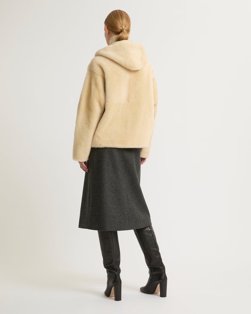 Hooded shearling jacket - white - Yves Salomon