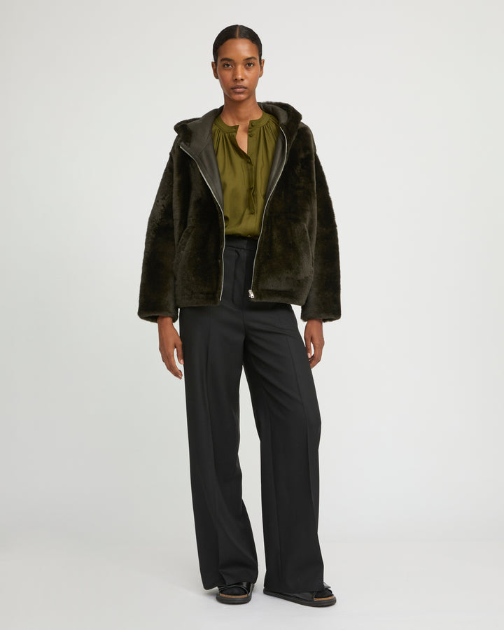 Hooded shearling jacket