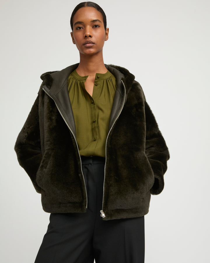 Hooded shearling jacket