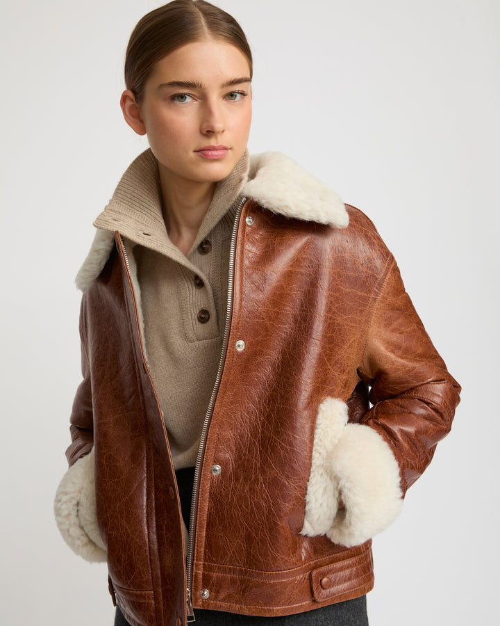 Short jacket in curly Tuscan shearling with vintage finish