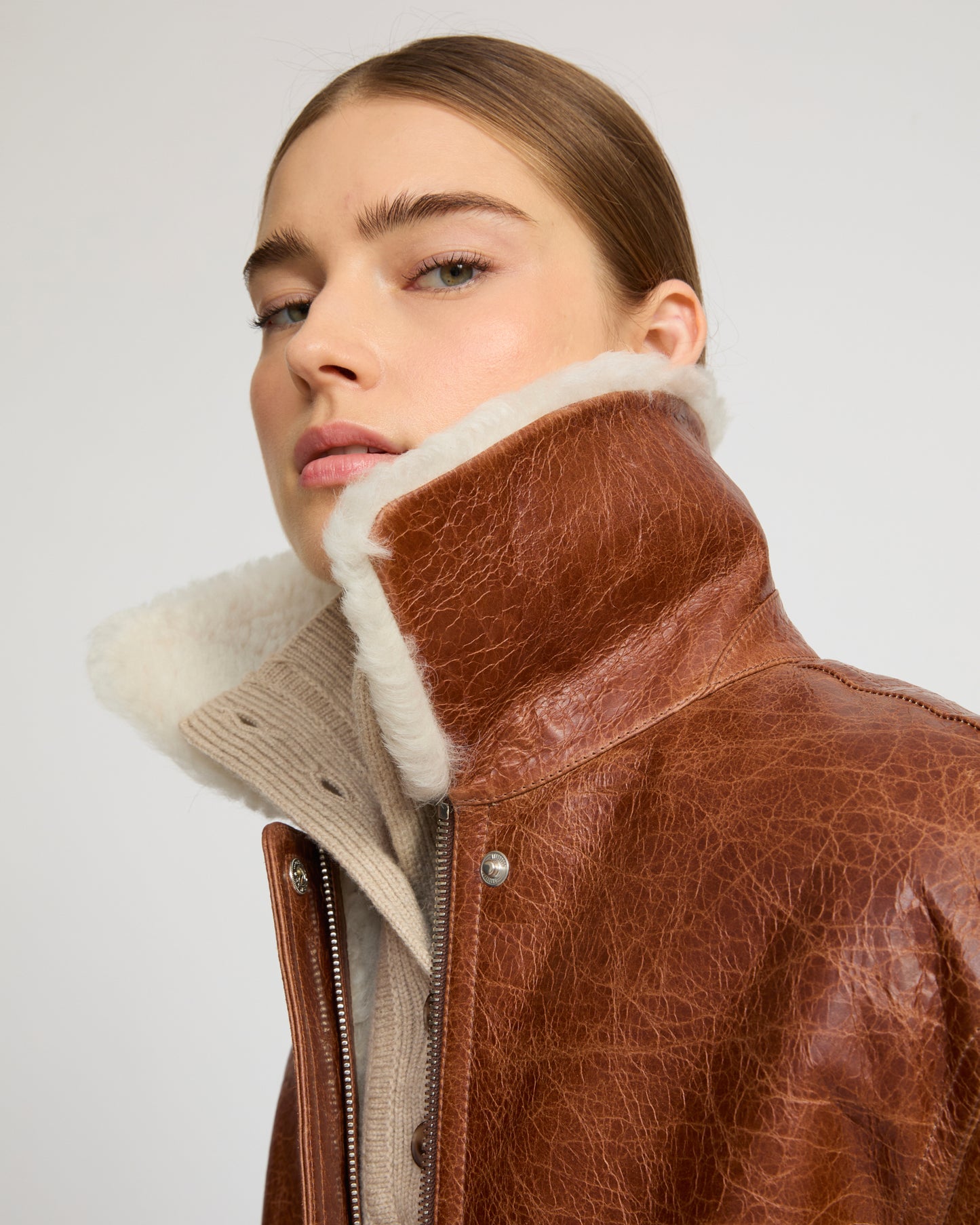 Short jacket in curly Tuscan shearling with vintage finish