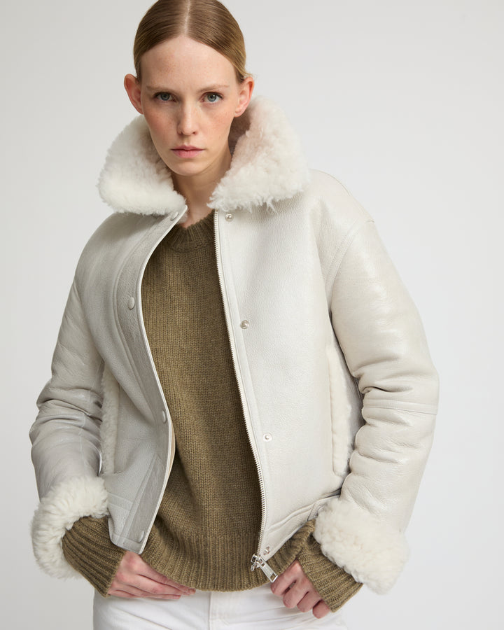 Short jacket in curly Tuscan shearling with vintage finish