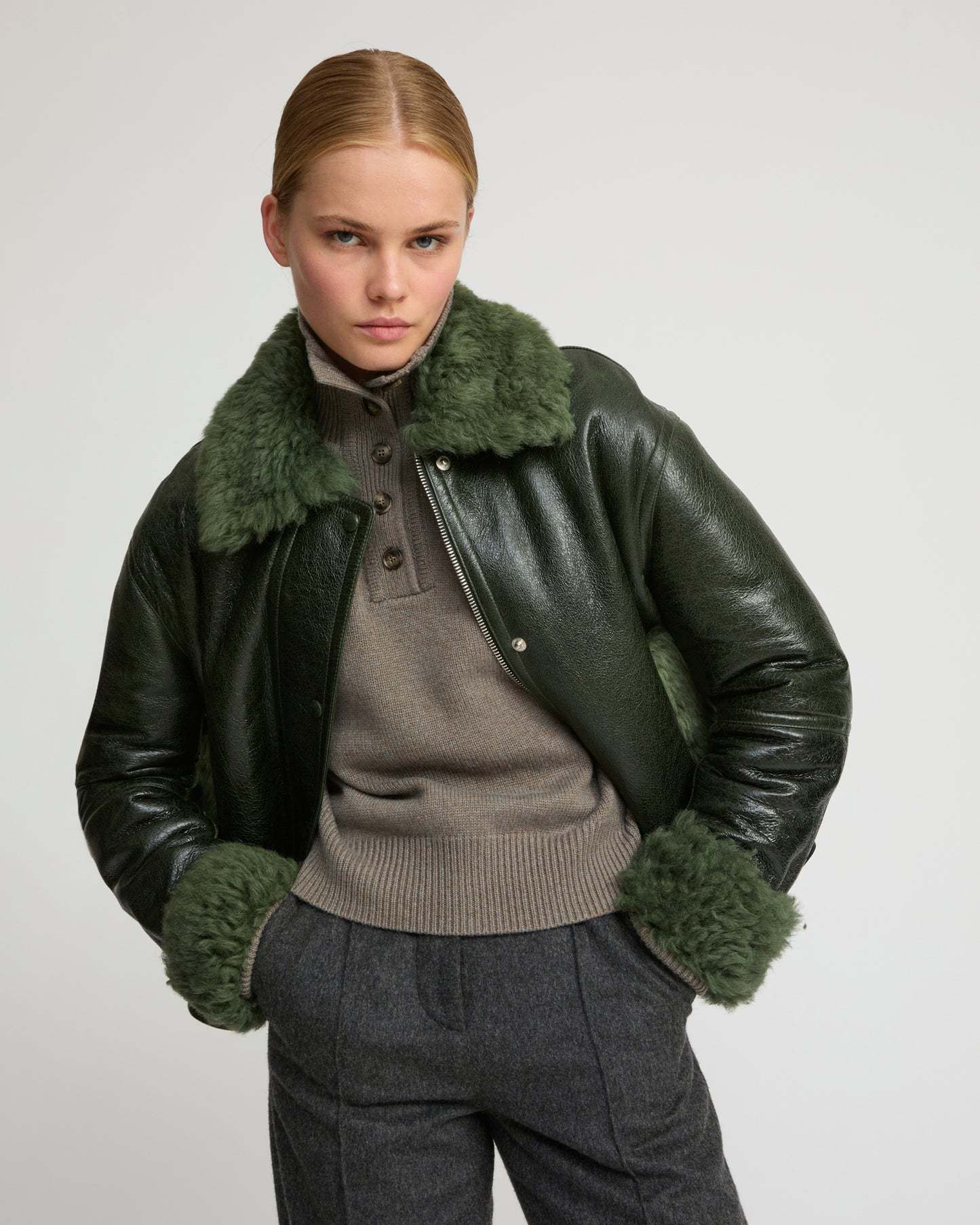 Short jacket in curly Tuscan shearling with vintage finish - Yves Salomon