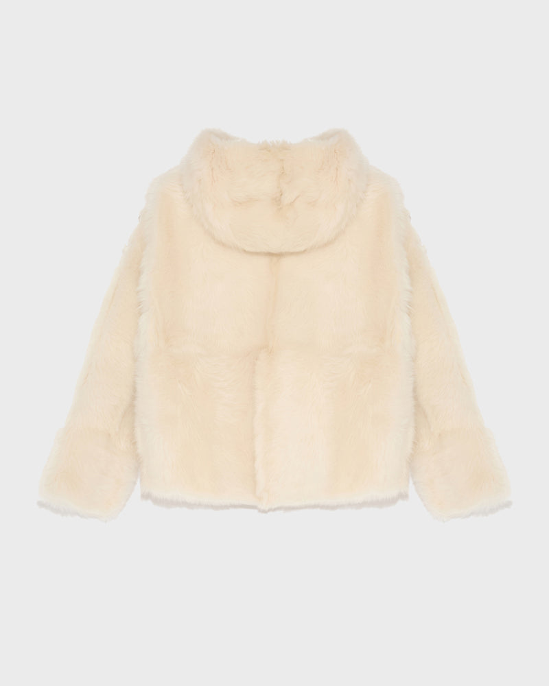 Short hooded jacket in Toscana Folk lambskin - white - Yves Salomon