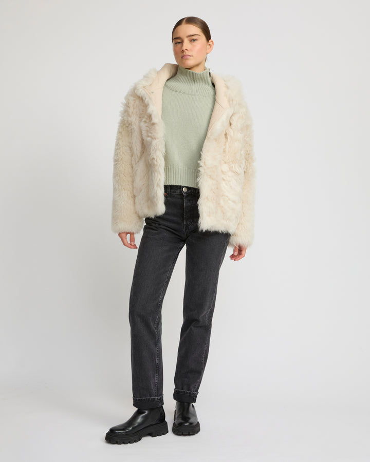 Short hooded jacket in Toscana Folk lambskin