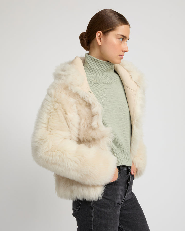 Short hooded jacket in Toscana Folk lambskin