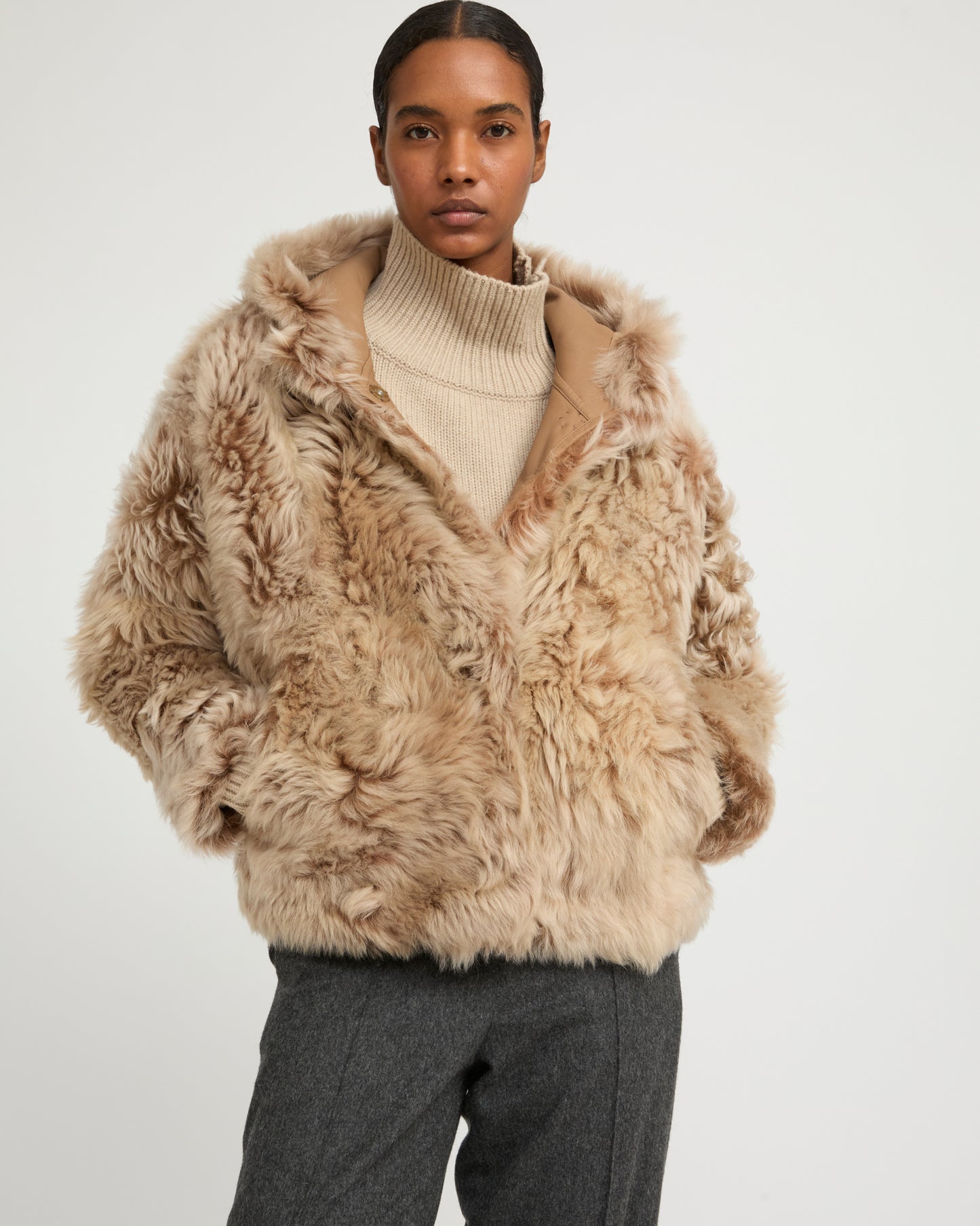 Short hooded jacket in Toscana Folk lambskin - Yves Salomon