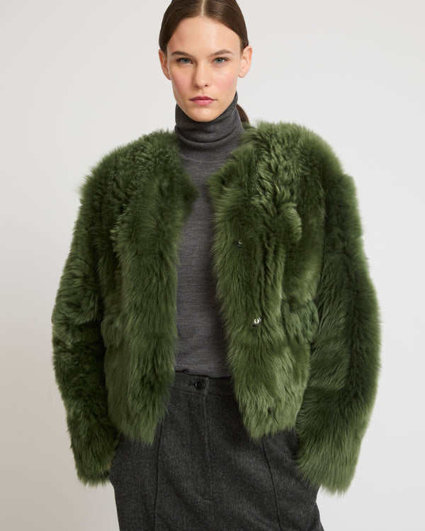 Short jacket in Toscana Folk lambskin - green - Yves Salomon