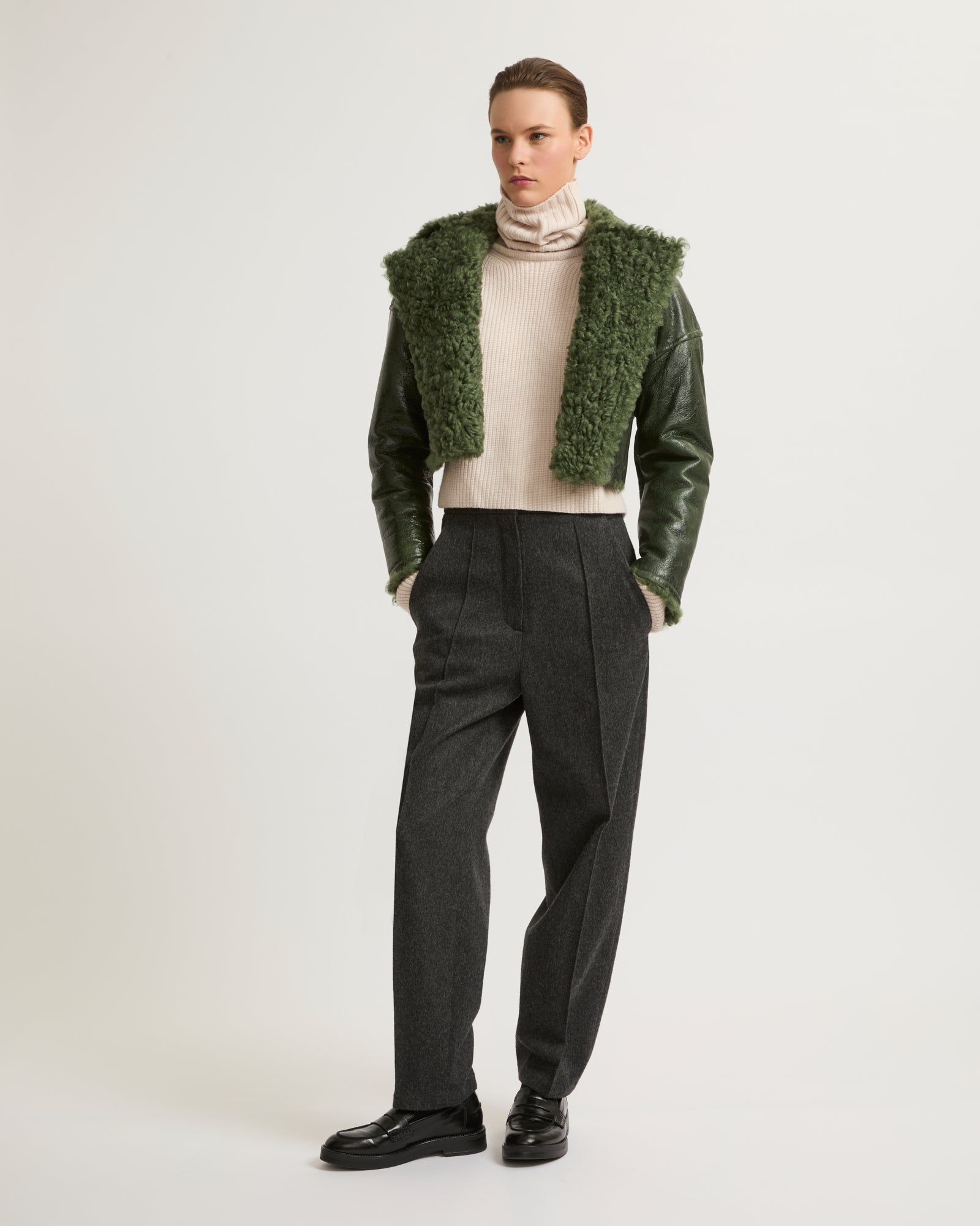 Cropped biker jacket in patent merino-Yves salomon-Winter sale & boxing day