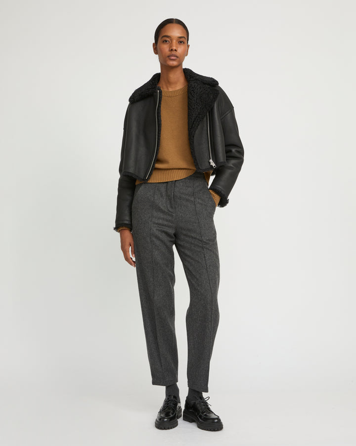 Cropped biker jacket in Icelandic Merino shearling with vintage finish