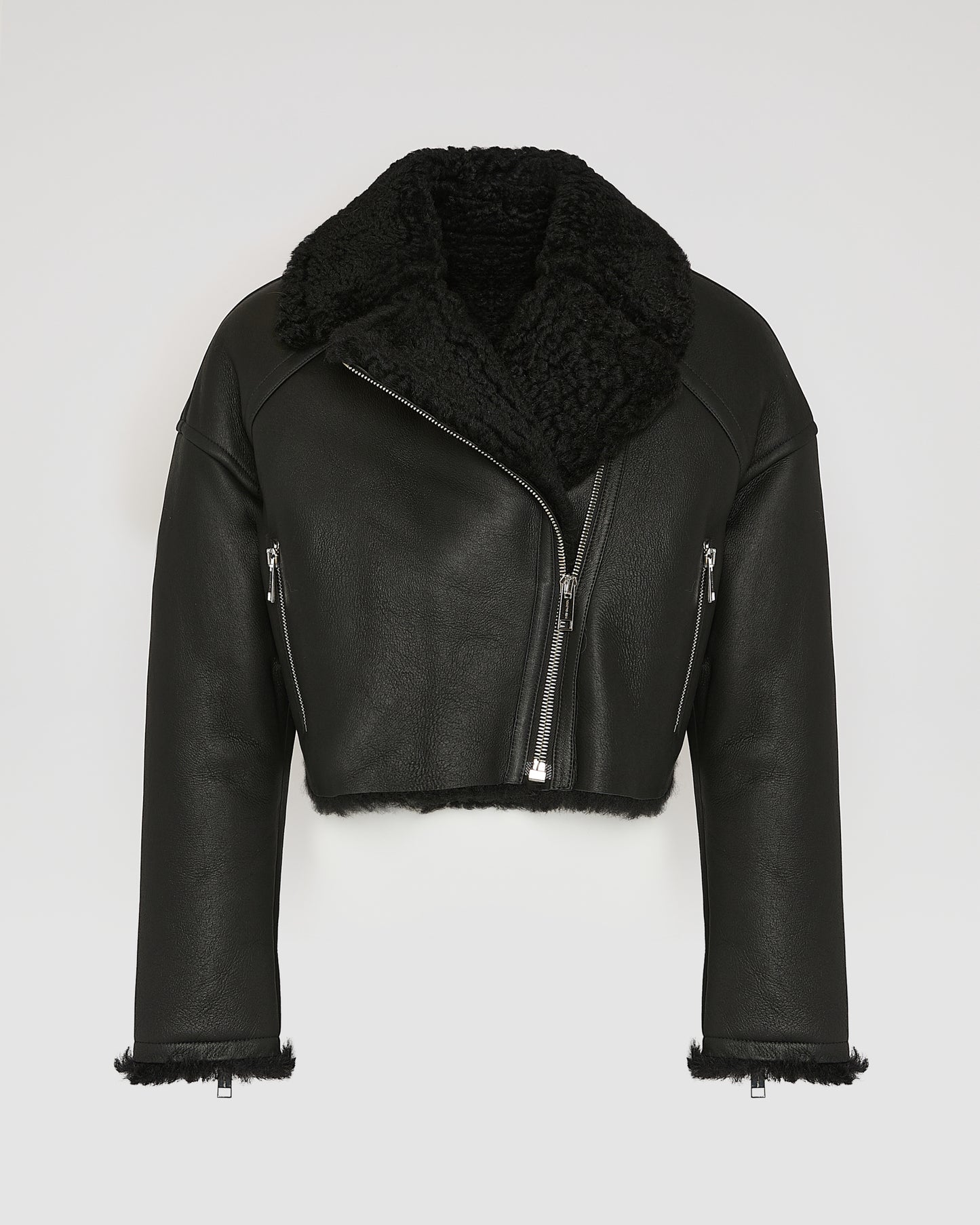 Cropped biker jacket in Icelandic Merino shearling with vintage finish - Yves Salomon