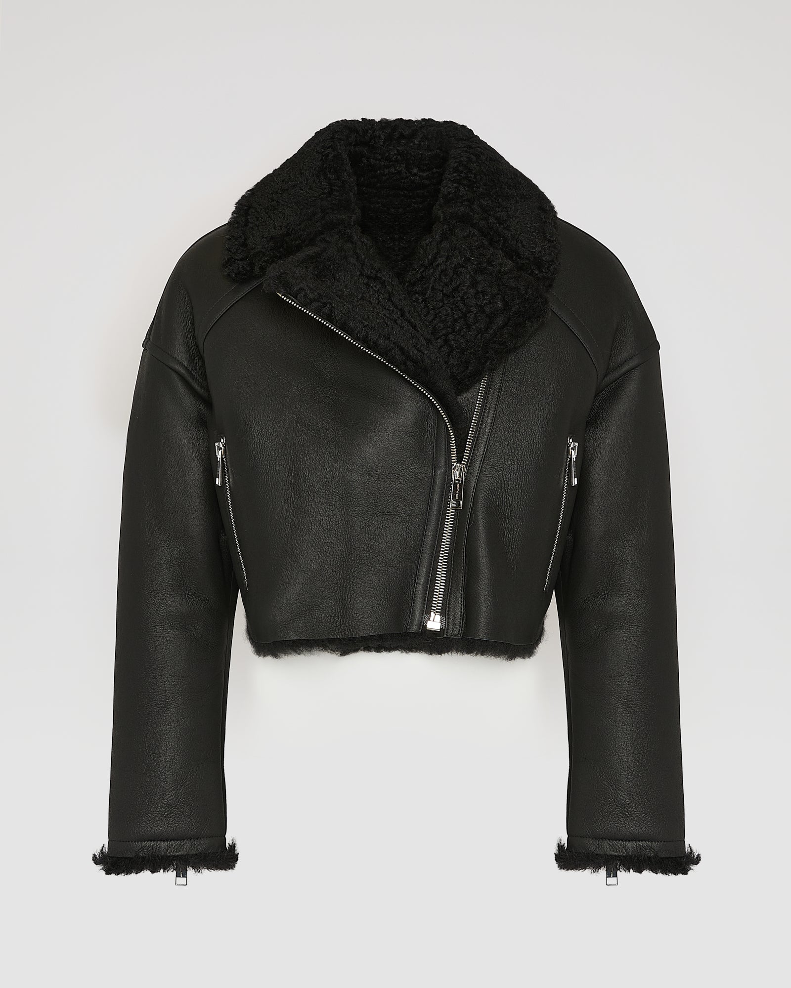 Cropped biker jacket in Icelandic Merino shearling with vintage finish - Yves Salomon
